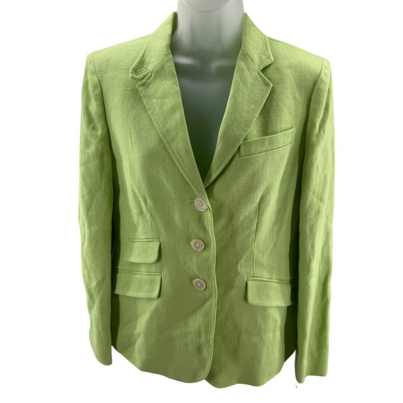 Lauren Ralph Lauren Womens Soft Lime Green 100% Linen Blazer Jacket Size 8 New - Picture 1 of 11